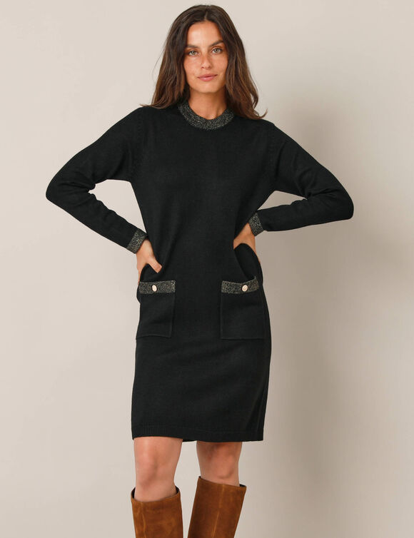 Robe pull détails brillants, 2 poches (noir) Robe pull détails brillants, 2 poches (noir)